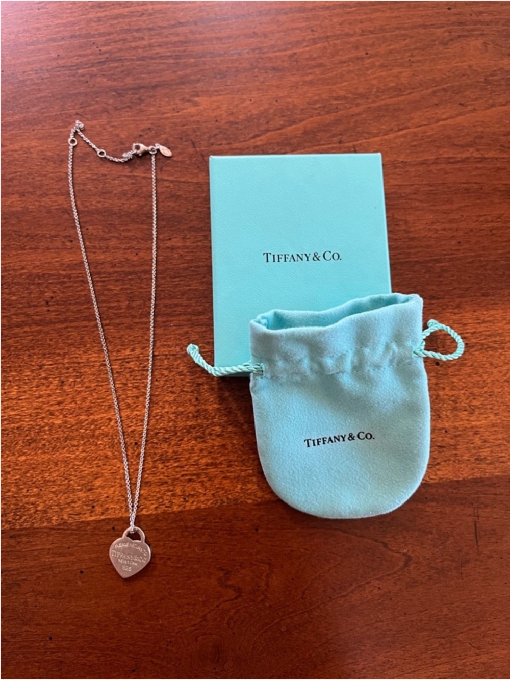Tiffany & Co. Silver Heart Tag Necklace with Tiffany Blue Pouch